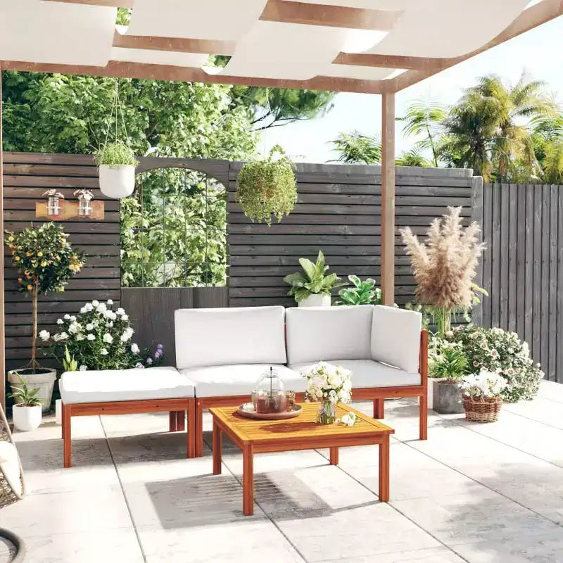 vidaXL 4 Piece Modern Patio Lounge Set - Cream Solid Acacia Wood with Comfortable Cushions - Timeless Design for Garden, Patio or Living Room