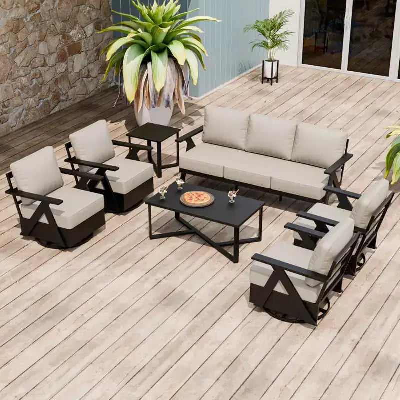 EAGLE PEAK Urban Slate 7 Piece Modern Outdoor Patio Furniture Set, Couch, Patio Chairs, Coffee Table, and Side Table