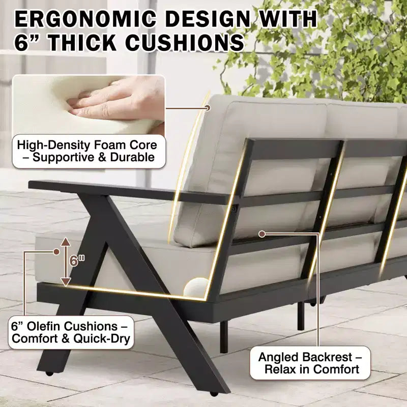 EAGLE PEAK Urban Slate 7 Piece Modern Outdoor Patio Furniture Set, Couch, Patio Chairs, Coffee Table, and Side Table