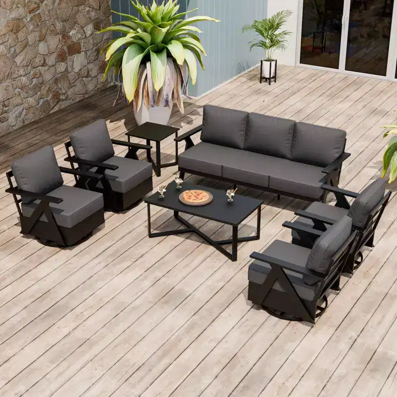 EAGLE PEAK Urban Slate 7 Piece Modern Outdoor Patio Furniture Set, Couch, Patio Chairs, Coffee Table, and Side Table