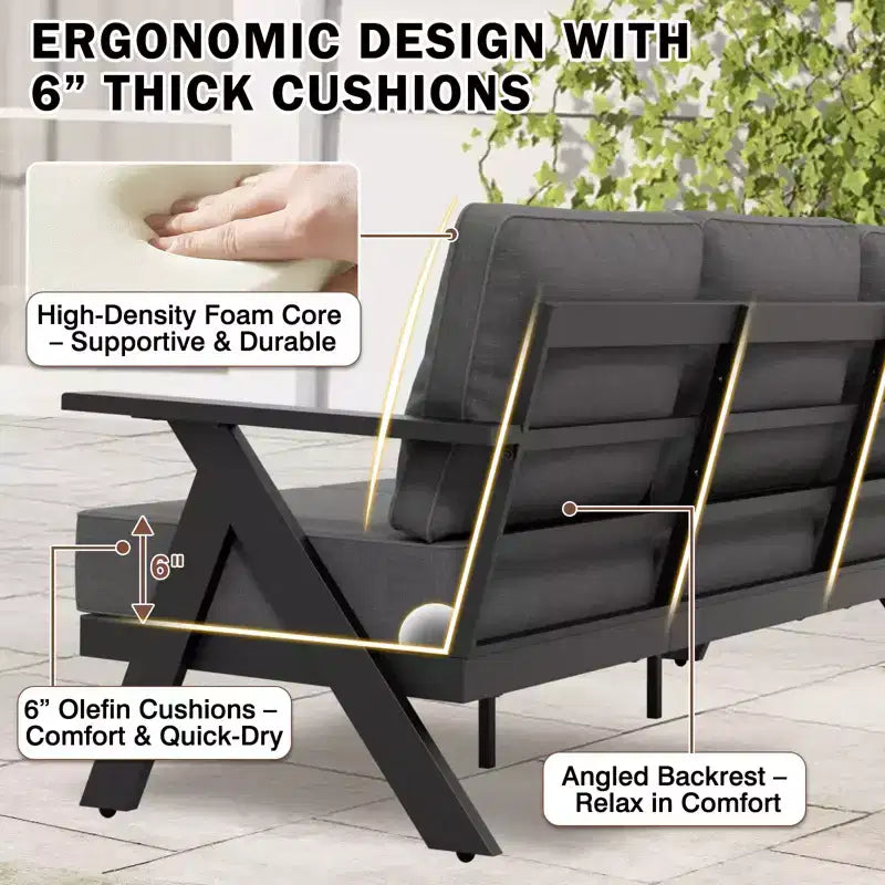 EAGLE PEAK Urban Slate 7 Piece Modern Outdoor Patio Furniture Set, Couch, Patio Chairs, Coffee Table, and Side Table
