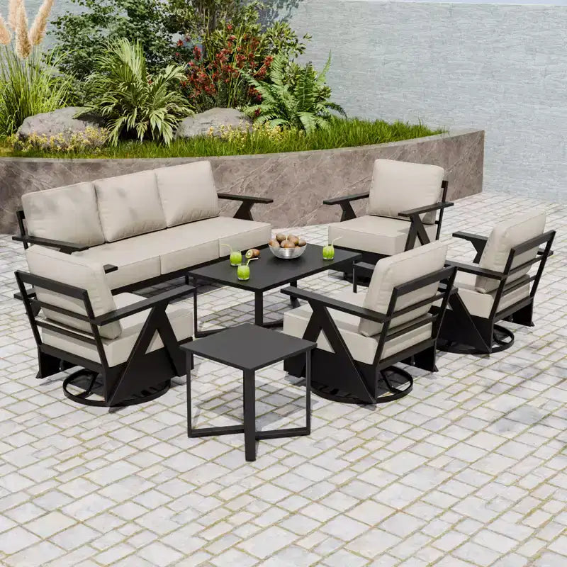 EAGLE PEAK Urban Slate 7-teiliges modernes Gartenmöbel-Set, Sofa, Gartenstühle, Couchtisch und Beistelltisch