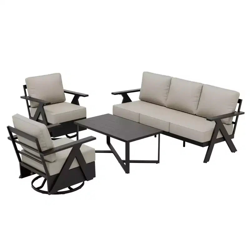 EAGLE PEAK Urban Slate 4 Piece Modern Outdoor Patio Furniture Set, Couch, Swivel Rocking Chairs, and Coffee Table