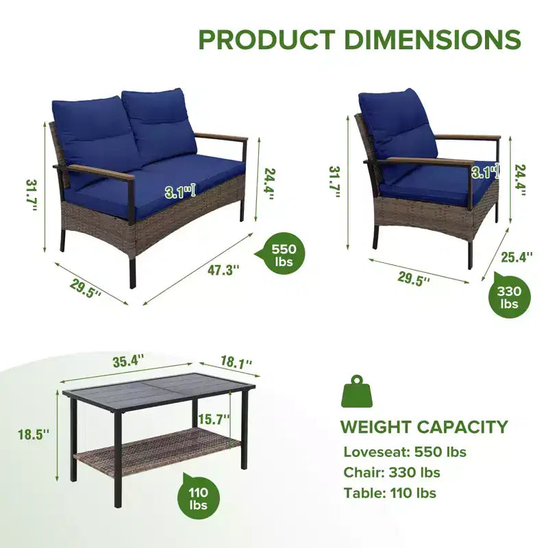 EAGLE PEAK 4 Piece Mojave Dusk Outdoor Conversation Set, Patio Wicker Furniture