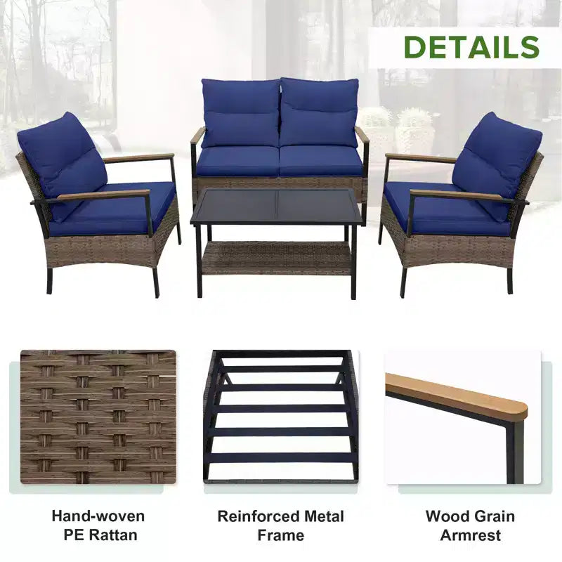 EAGLE PEAK 4 Piece Mojave Dusk Outdoor Conversation Set, Patio Wicker Furniture