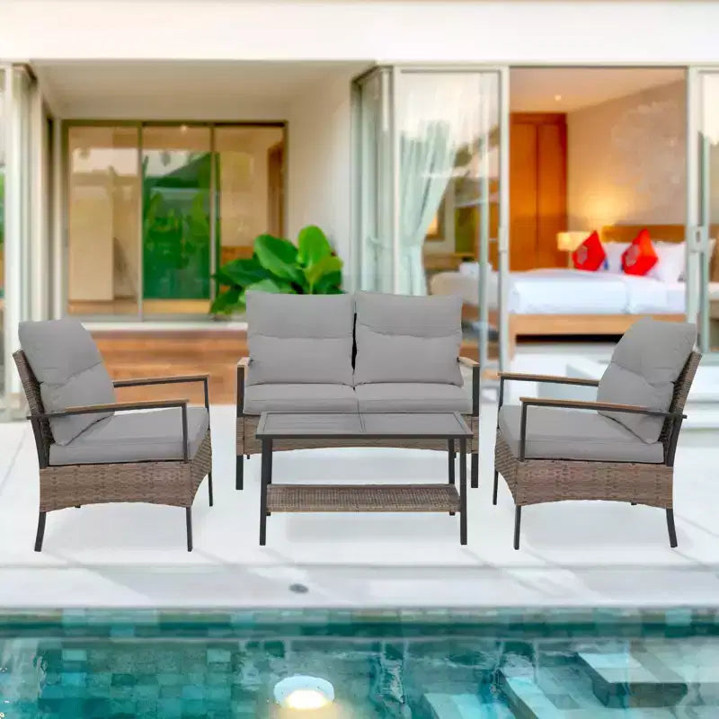 EAGLE PEAK 4 Piece Mojave Dusk Outdoor Conversation Set, Patio Wicker Furniture