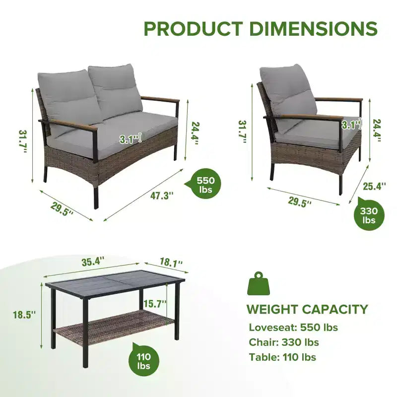 EAGLE PEAK 4 Piece Mojave Dusk Outdoor Conversation Set, Patio Wicker Furniture