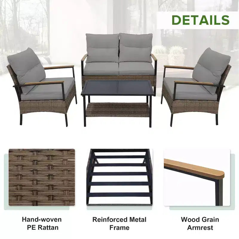EAGLE PEAK 4 Piece Mojave Dusk Outdoor Conversation Set, Patio Wicker Furniture