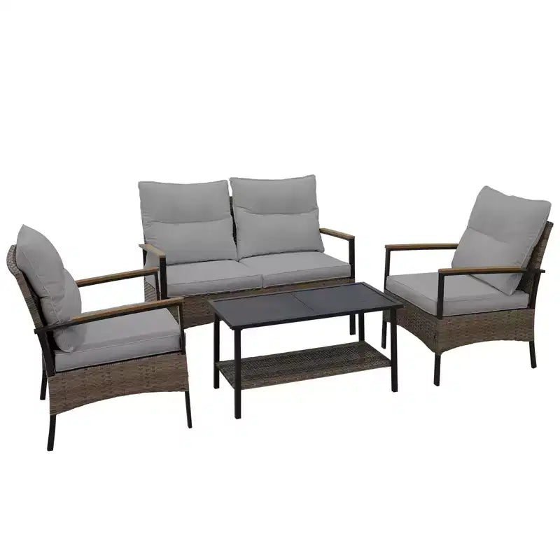 EAGLE PEAK 4 Piece Mojave Dusk Outdoor Conversation Set, Patio Wicker Furniture