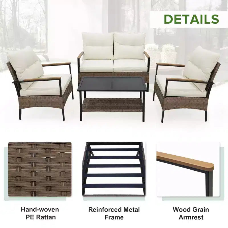 EAGLE PEAK 4 Piece Mojave Dusk Outdoor Conversation Set, Patio Wicker Furniture