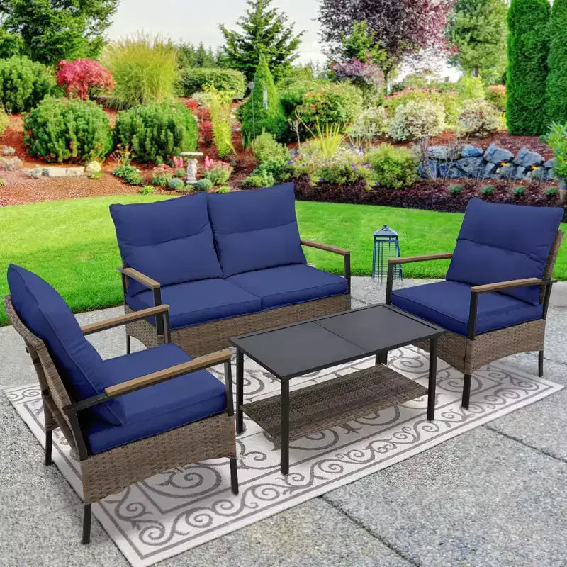 EAGLE PEAK 4-teiliges Mojave Dusk Outdoor-Sitzgruppen-Set, Terrassenmöbel aus Korbgeflecht