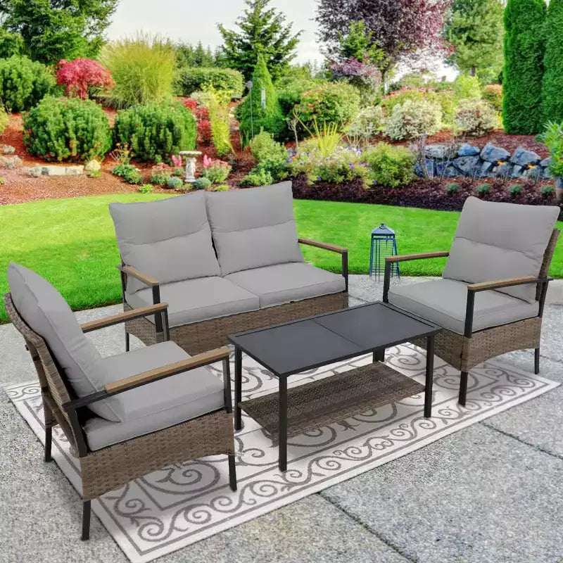 EAGLE PEAK 4-teiliges Mojave Dusk Outdoor-Sitzgruppen-Set, Terrassenmöbel aus Korbgeflecht