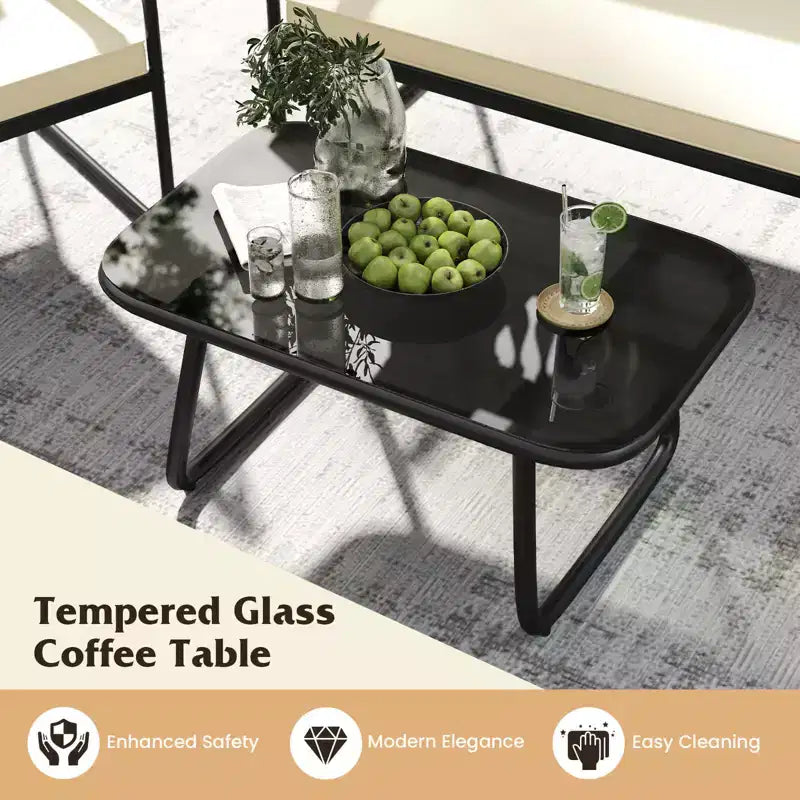 Costway 4/8 PCS Patio Furniture Set with Tempered Glass Coffee Table PE Wicker Rattan Chairs