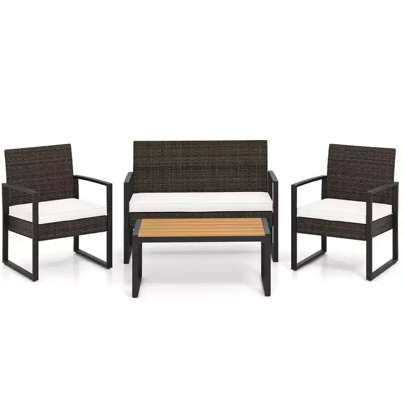 Costway 4 Piece Patio Furniture Set with Cushioned Chairs & Wood Plastic Coffee Table