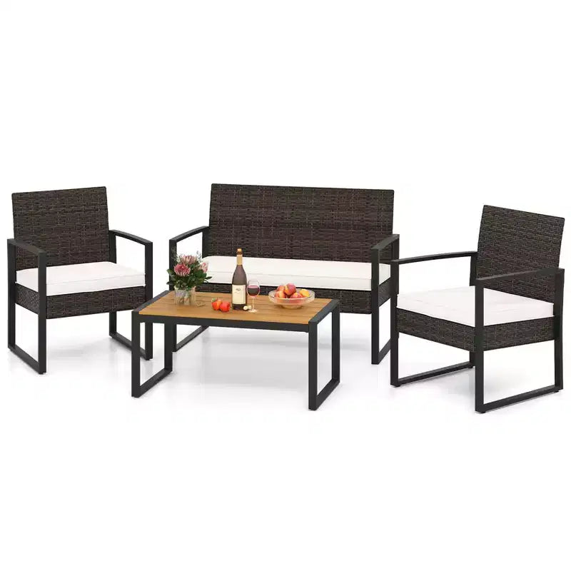 Costway 4 Piece Patio Furniture Set with Cushioned Chairs & Wood Plastic Coffee Table