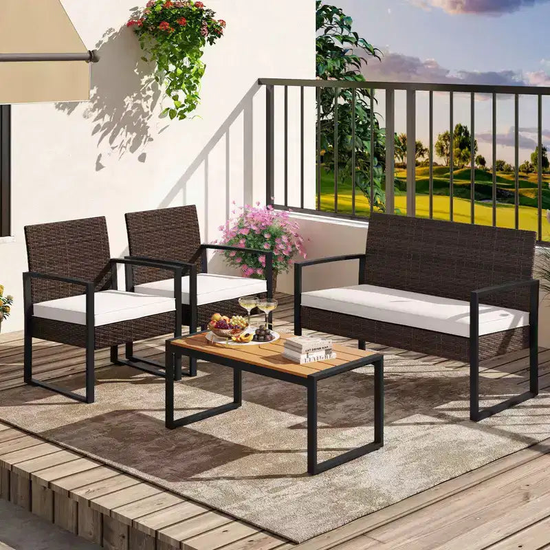 Costway 4 Piece Patio Furniture Set with Cushioned Chairs & Wood Plastic Coffee Table
