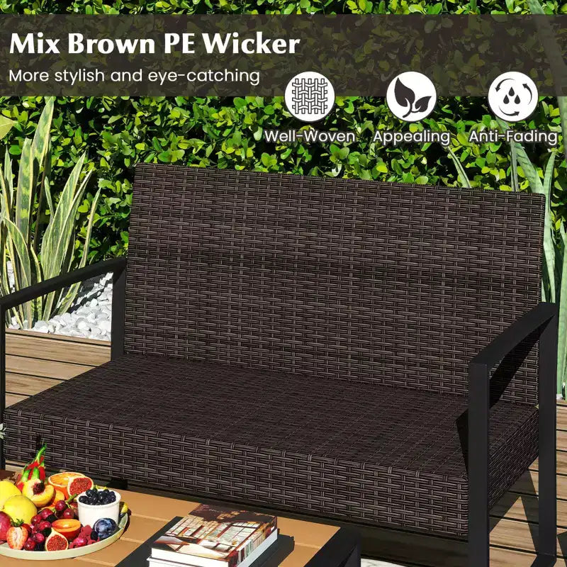 Costway 4 Piece Patio Furniture Set with Cushioned Chairs & Wood Plastic Coffee Table