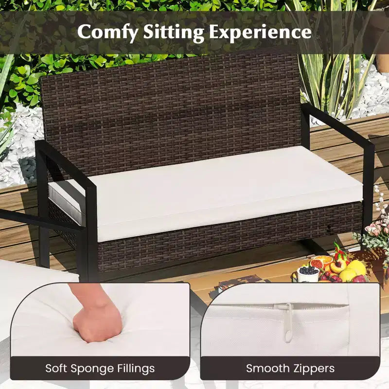 Costway 4 Piece Patio Furniture Set with Cushioned Chairs & Wood Plastic Coffee Table