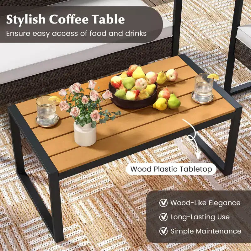 Costway 4 Piece Patio Furniture Set with Cushioned Chairs & Wood Plastic Coffee Table