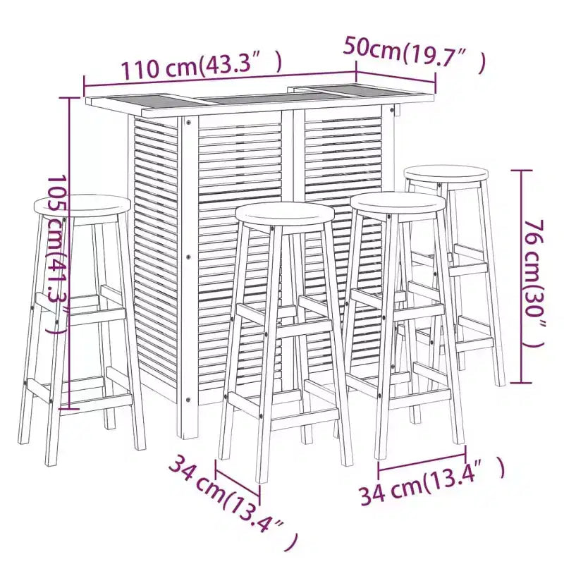vidaXL Garden Bar Set Natural Wood Solid Acacia Wood Standard Footrest