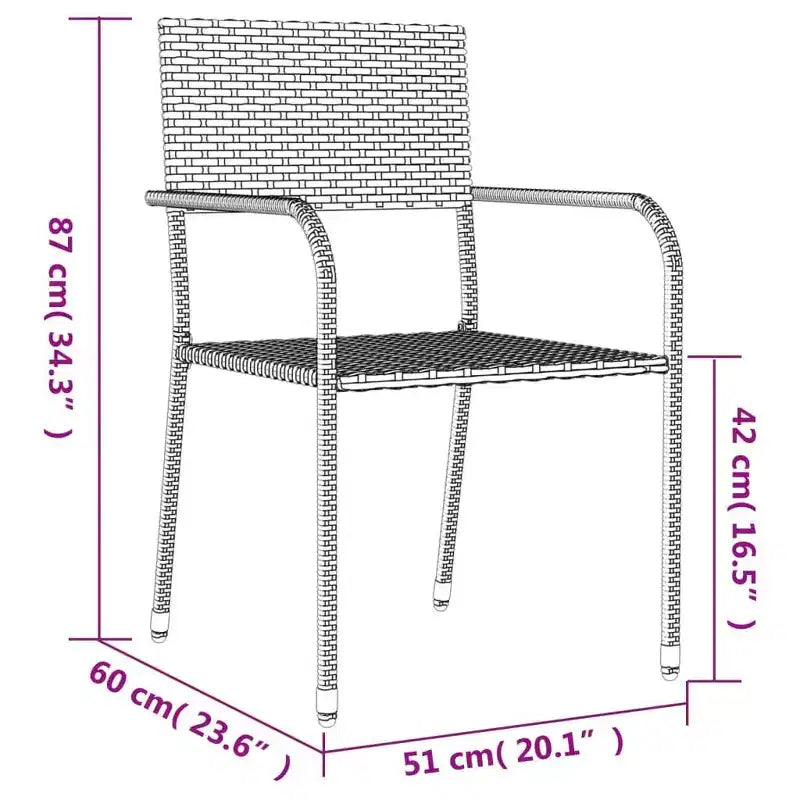 vidaXL Patio Dining Set Table and Chair Gray and Black Poly Rattan and Steel - 63 Table Length 4 Chairs