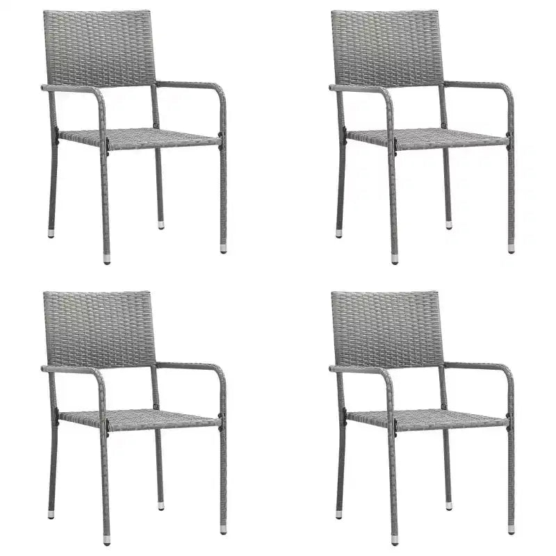 vidaXL Patio Dining Set Table and Chair Gray and Black Poly Rattan and Steel - 63 Table Length 4 Chairs