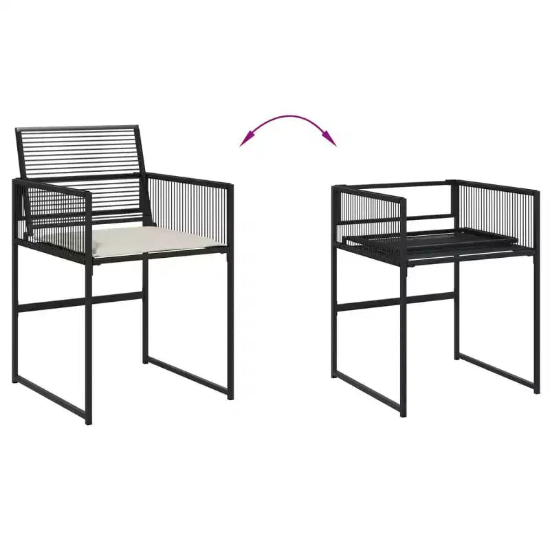 vidaXL Patio Dining Set 9-Piece Black Poly Rattan Synthetic Garden Furniture with Cushions, Rectangular Glass Table, Foldable Chairs