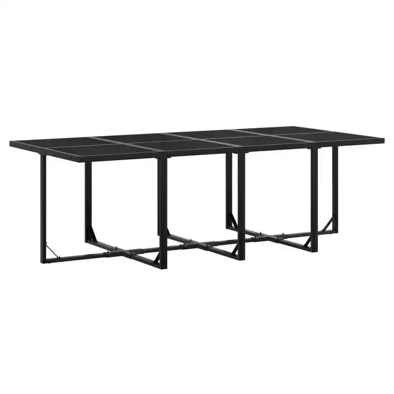 vidaXL Patio Dining Set 9-Piece Black Poly Rattan Synthetic Garden Furniture with Cushions, Rectangular Glass Table, Foldable Chairs