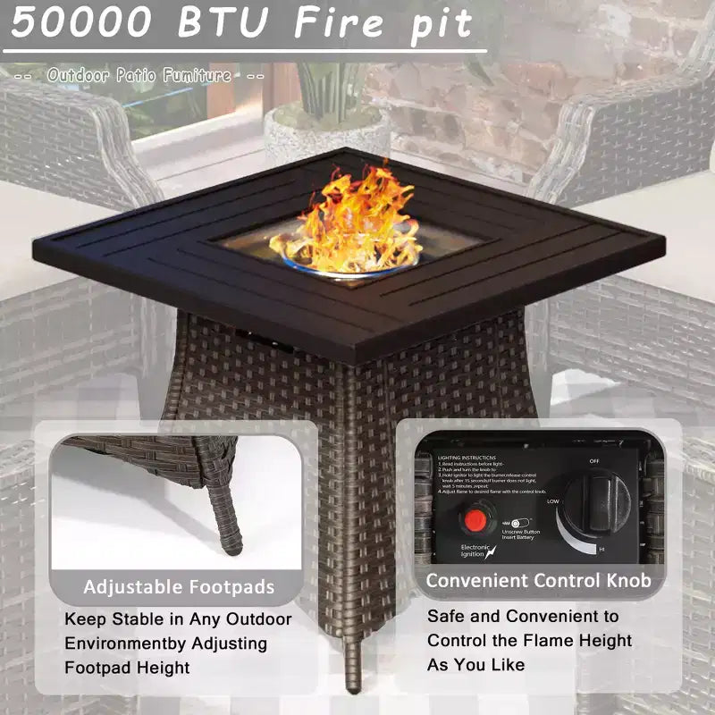 UPTIOT 7-Person Seating Group With Fire Pit And Cushions