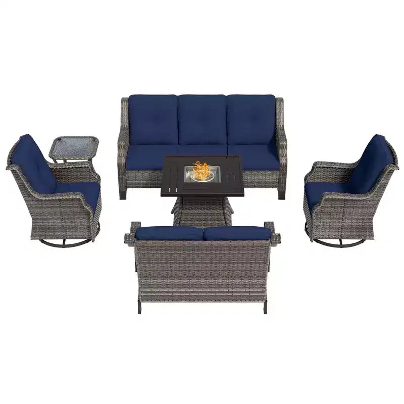 UPTIOT 7-Person Seating Group With Fire Pit And Cushions