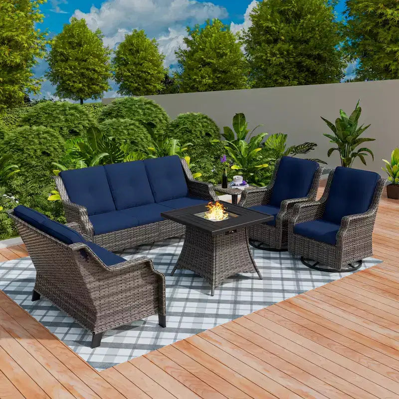 UPTIOT 7-Person Seating Group With Fire Pit And Cushions