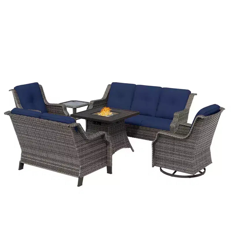UPTIOT 7-Person Seating Group With Fire Pit And Cushions