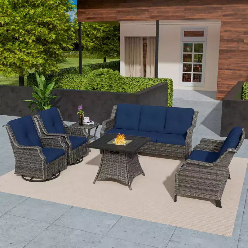 UPTIOT 7-Person Seating Group With Fire Pit And Cushions