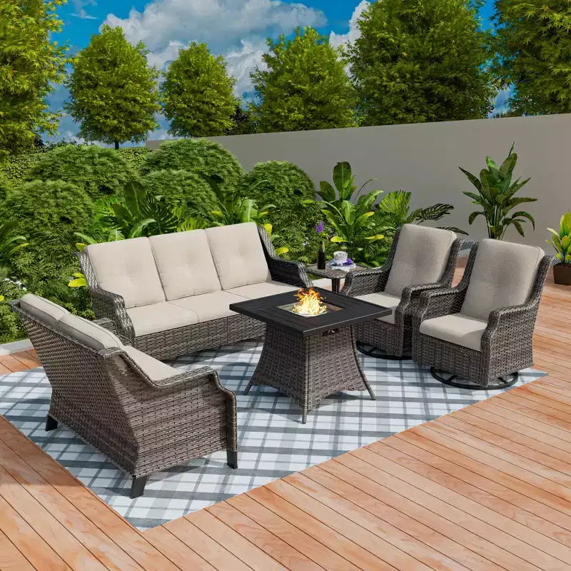UPTIOT 7-Person Seating Group With Fire Pit And Cushions