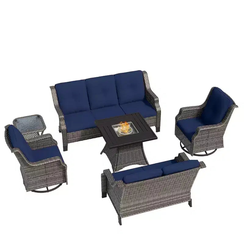 UPTIOT 7-Person Seating Group With Fire Pit And Cushions