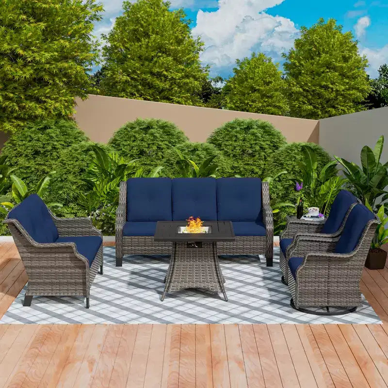 UPTIOT 7-Person Seating Group With Fire Pit And Cushions