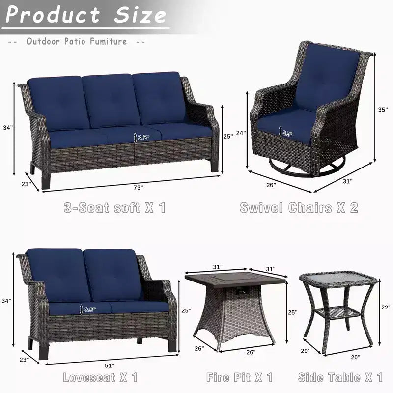 UPTIOT 7-Person Seating Group With Fire Pit And Cushions