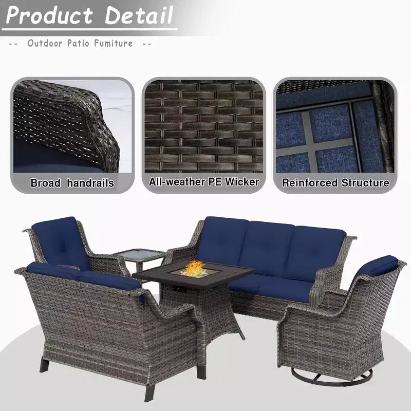UPTIOT 7-Person Seating Group With Fire Pit And Cushions