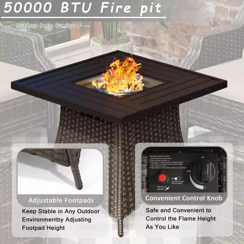 UPTIOT 7-Person Seating Group With Fire Pit And Cushions