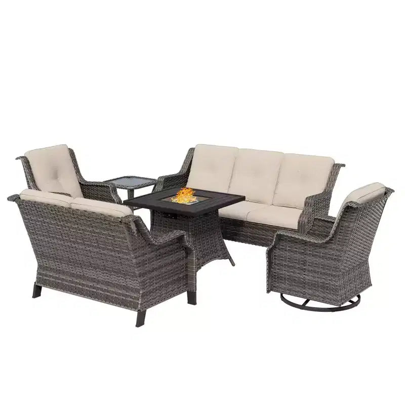 UPTIOT 7-Person Seating Group With Fire Pit And Cushions
