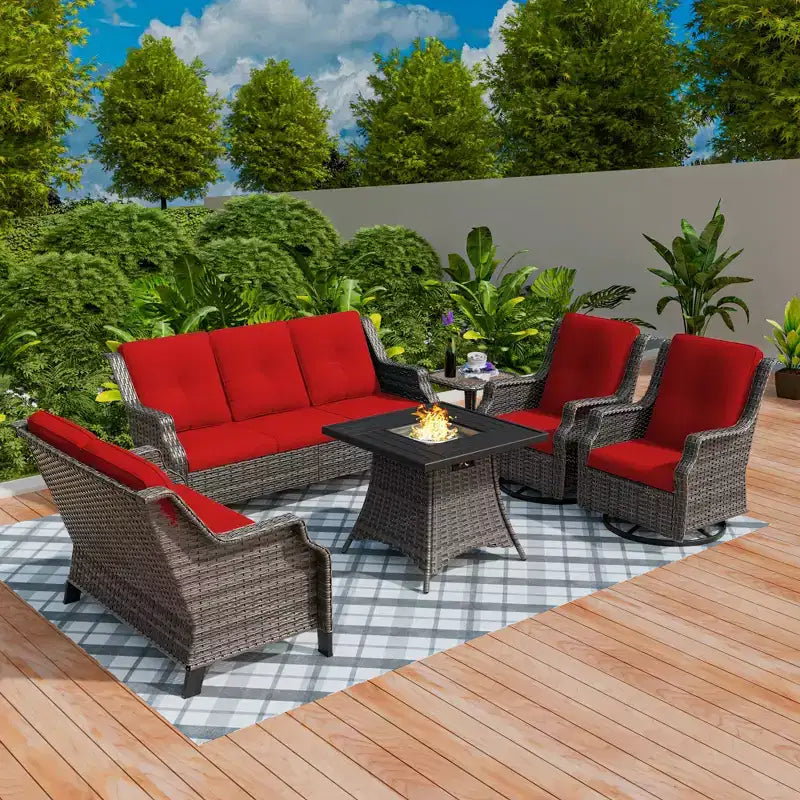UPTIOT 7-Person Seating Group With Fire Pit And Cushions