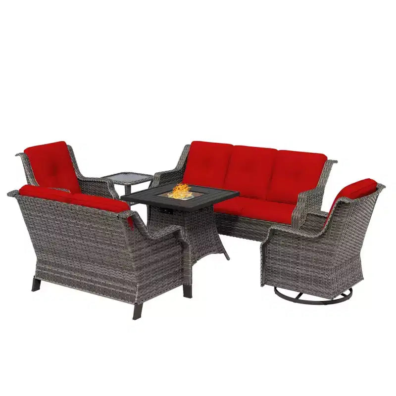 UPTIOT 7-Person Seating Group With Fire Pit And Cushions