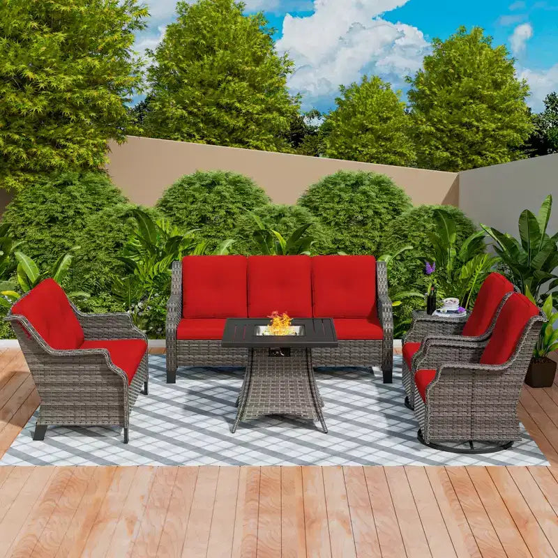 UPTIOT 7-Person Seating Group With Fire Pit And Cushions