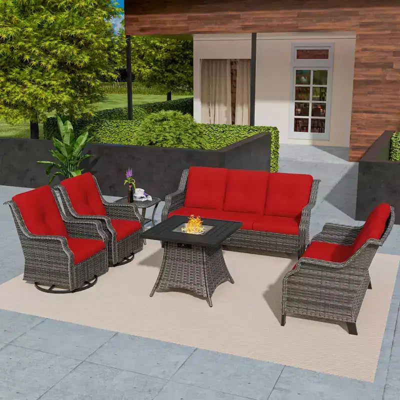 UPTIOT 7-Person Seating Group With Fire Pit And Cushions