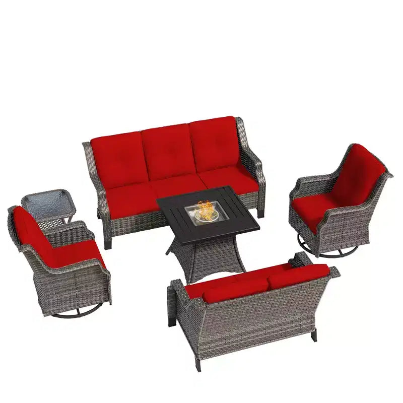 UPTIOT 7-Person Seating Group With Fire Pit And Cushions