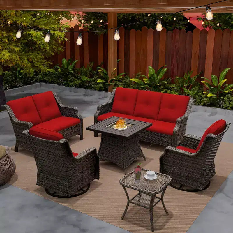 UPTIOT 7-Person Seating Group With Fire Pit And Cushions