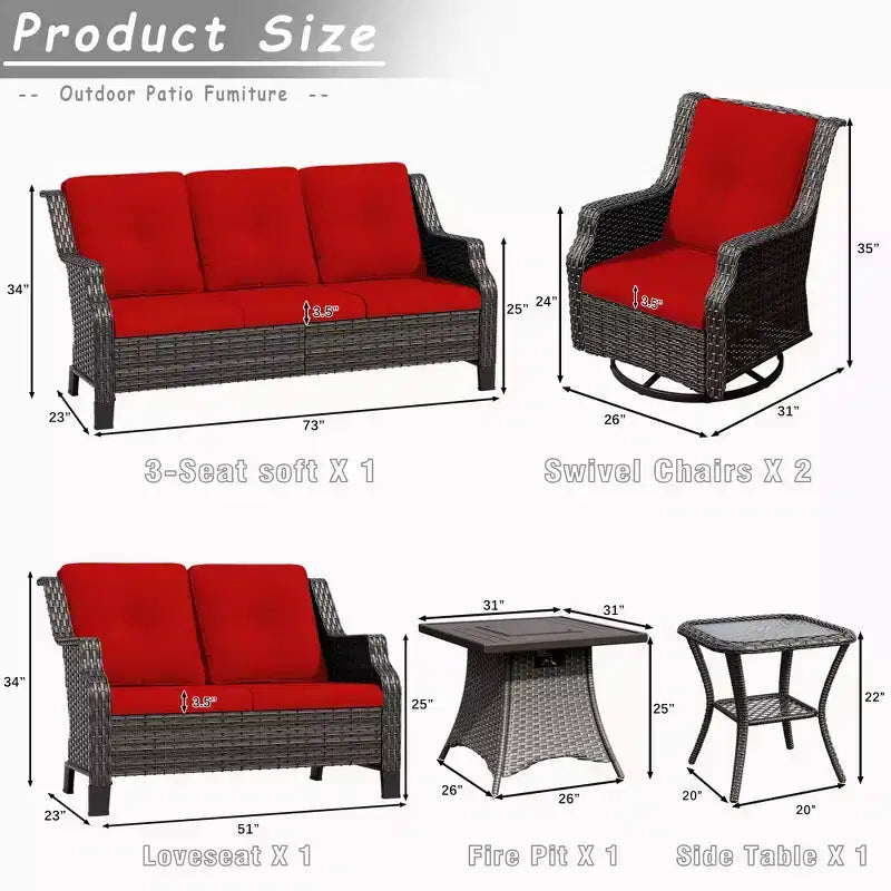 UPTIOT 7-Person Seating Group With Fire Pit And Cushions