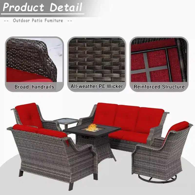 UPTIOT 7-Person Seating Group With Fire Pit And Cushions