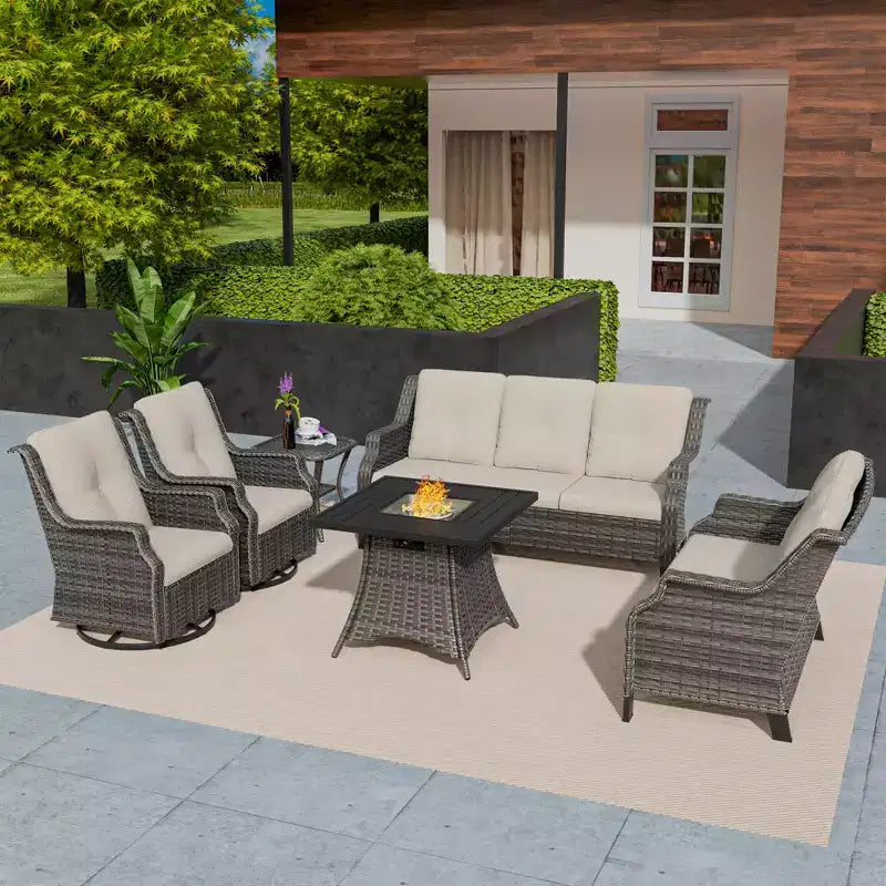 UPTIOT 7-Person Seating Group With Fire Pit And Cushions