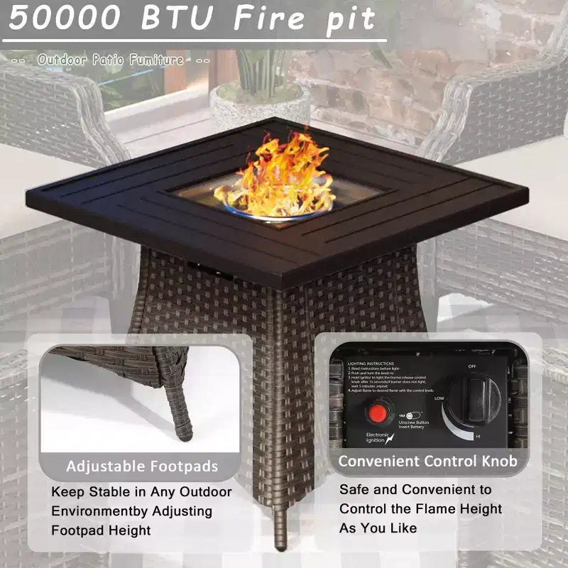 UPTIOT 7-Person Seating Group With Fire Pit And Cushions